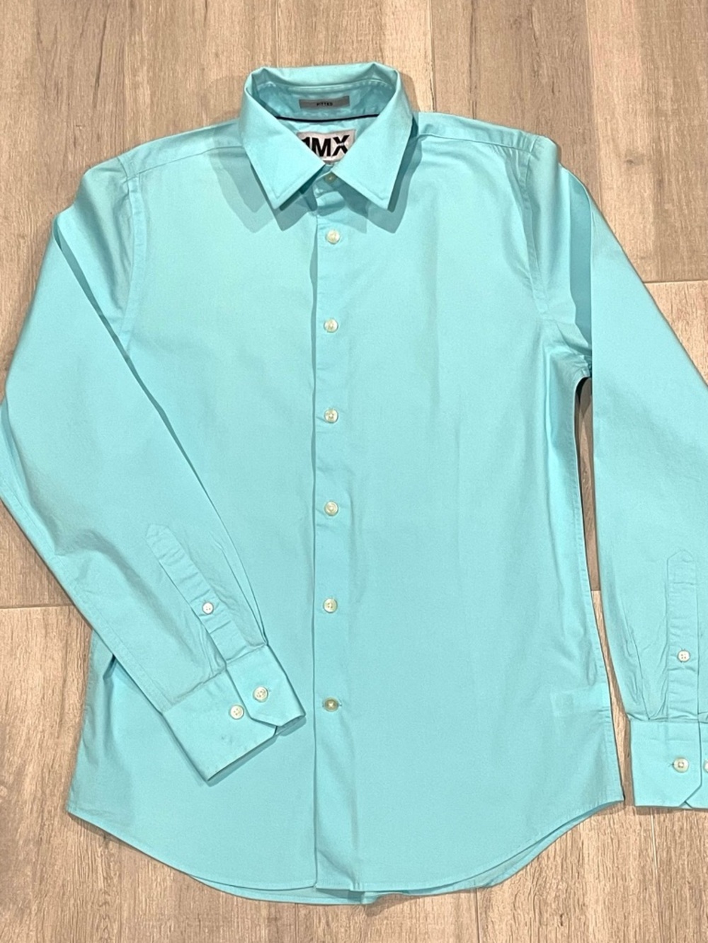 Express 1MX Fitted Dress Shirt Men Small Blue Stretch Slim Button Down